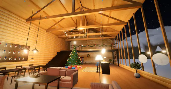 The Winter Chalet’s lounge, ready for the party