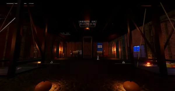Pumpkins and torchlight beneath the arena