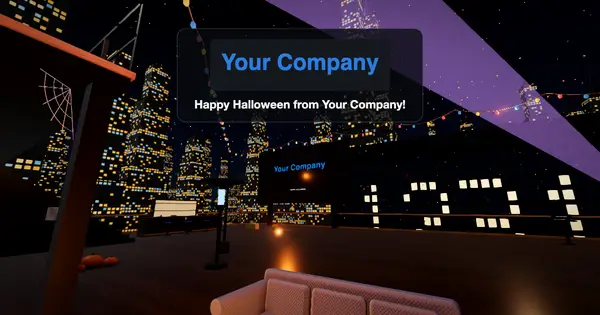 The Countdown rooftop in its Halloween version, with cobwebs and the company's name