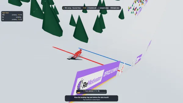 Office Olympics: teams compete on the ski jump