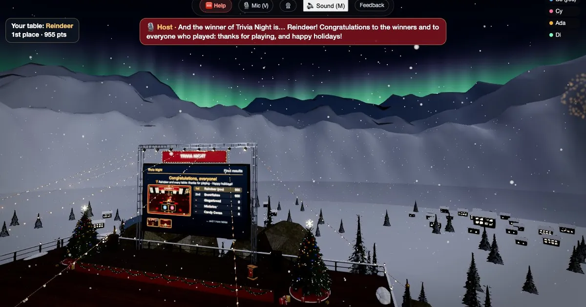Holiday Trivia Night: the final, with fireworks and the aurora over the terrace